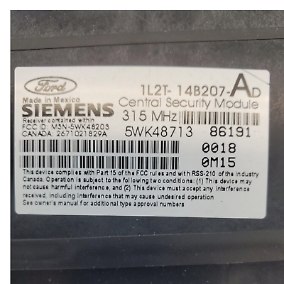 01-02 Ford Explorer Keyless Theft Locking Control Module 1L2T-14B207-AD