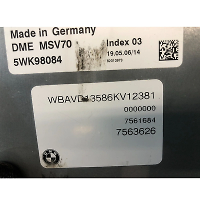 06-07 BMW 325I E90 3.0L Engine Control Module ECM Computer 7 561 684