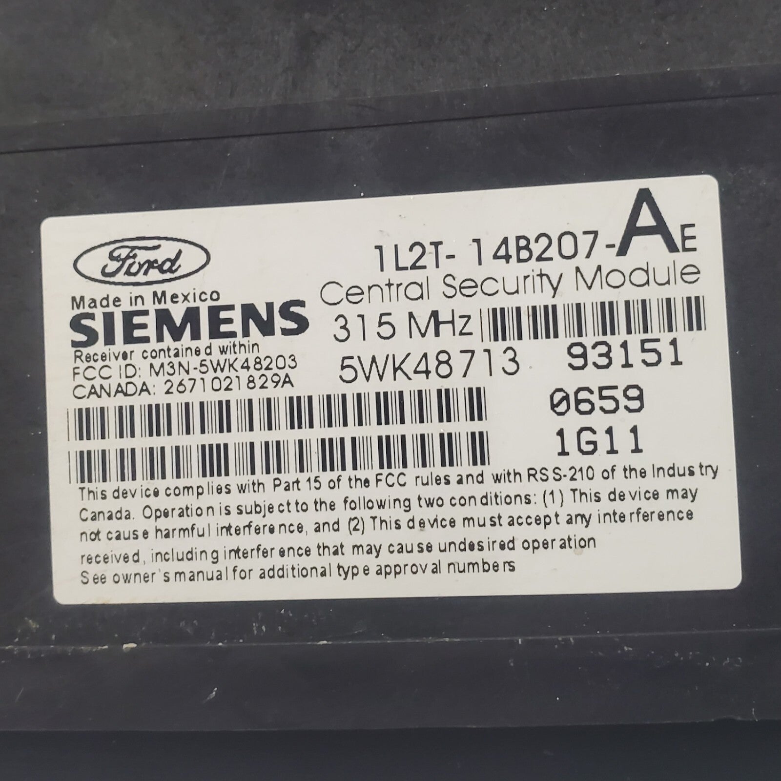 02 FORD EXPLORER REMOTE KEYLESS ENTRY MODULE 1L2T-14B207-AE