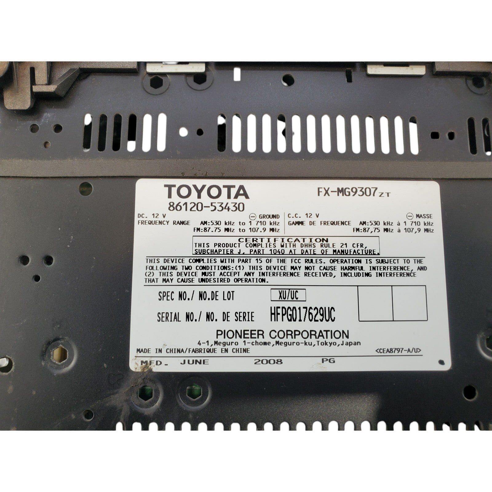 06 07 08 Lexus IS250 IS350 AM FM XM CD radio receiver 86120-53430 P1801