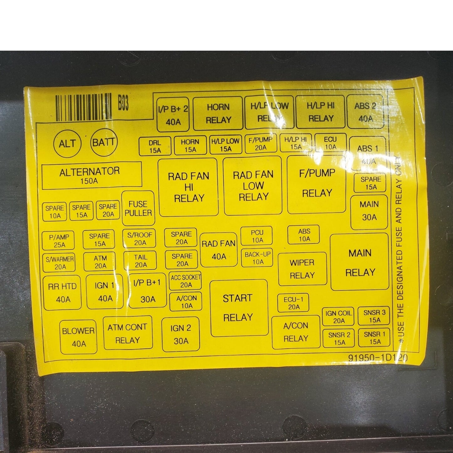 07-12 Kia Rondo Engine Engine Fuse & Relay Block 91950-1D210 OEMOpens