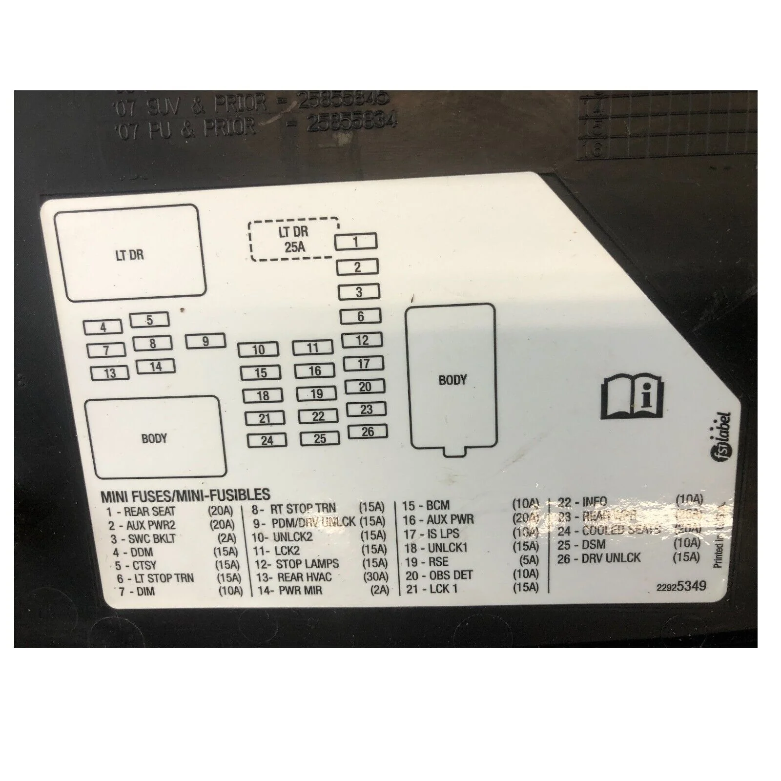 07-16 Chevy Tahoe Avalanche Silverado Fuse Box Trim Cover