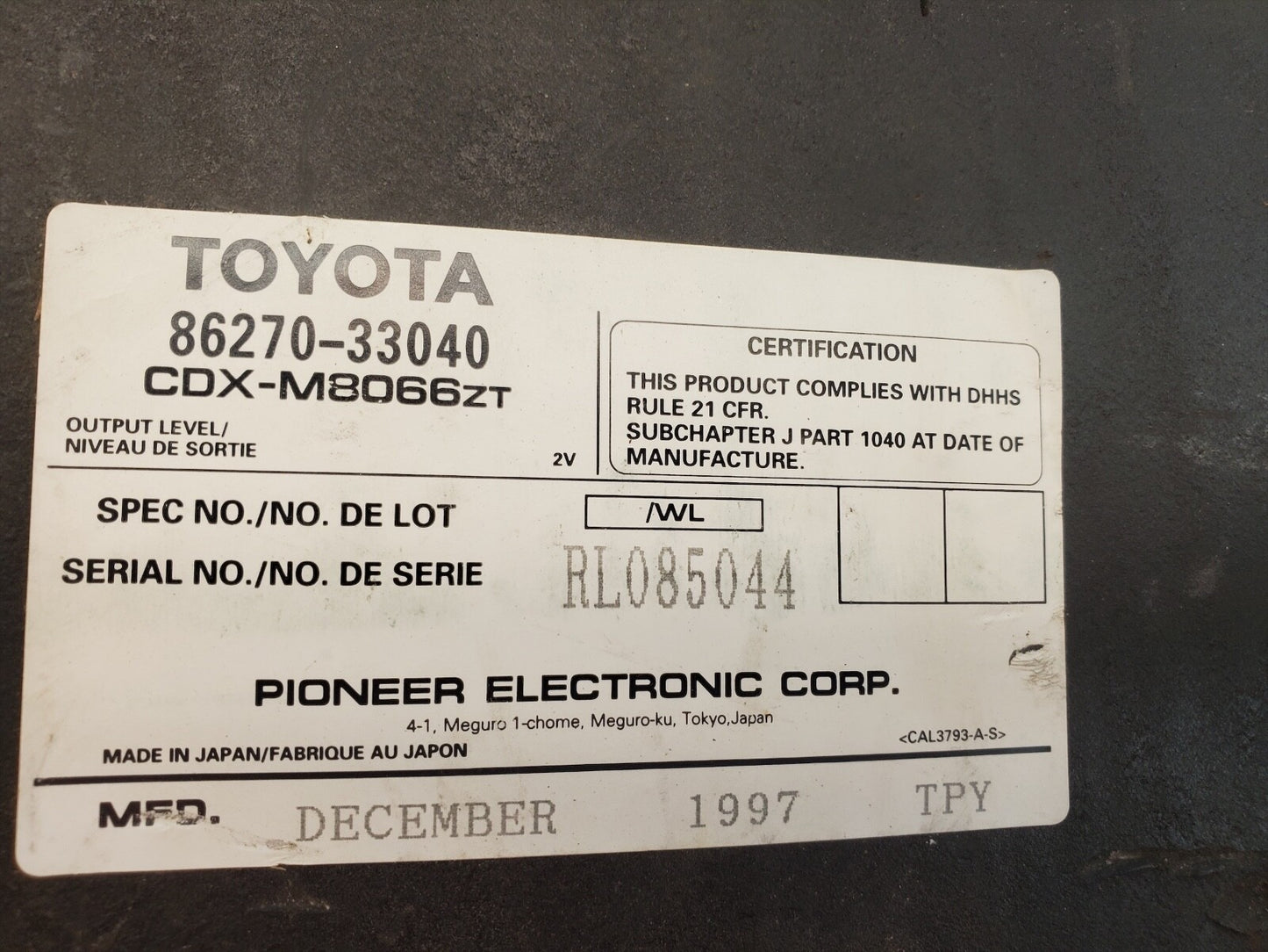1997-2001 Lexus ES300 Player Radio Multi Disc CD Changer Pioneer 86270-33040