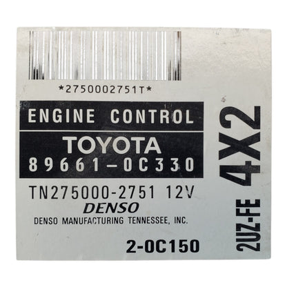 01-02 TOYOTA TUNDRA 8CYL 4X2 CALIF ECU ECM COMPUTER 89661-0C330