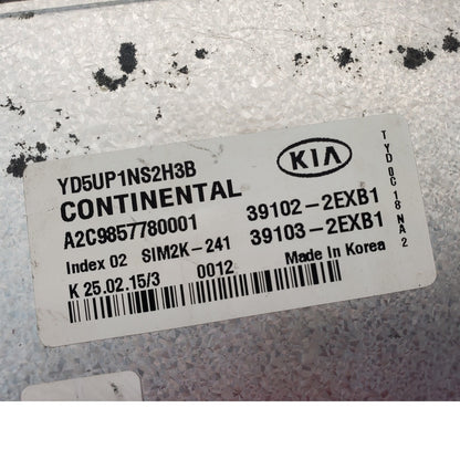 15 Kia Forte 39103-2EXB5 Computer Brain Engine Control ECU ECM EBX Module