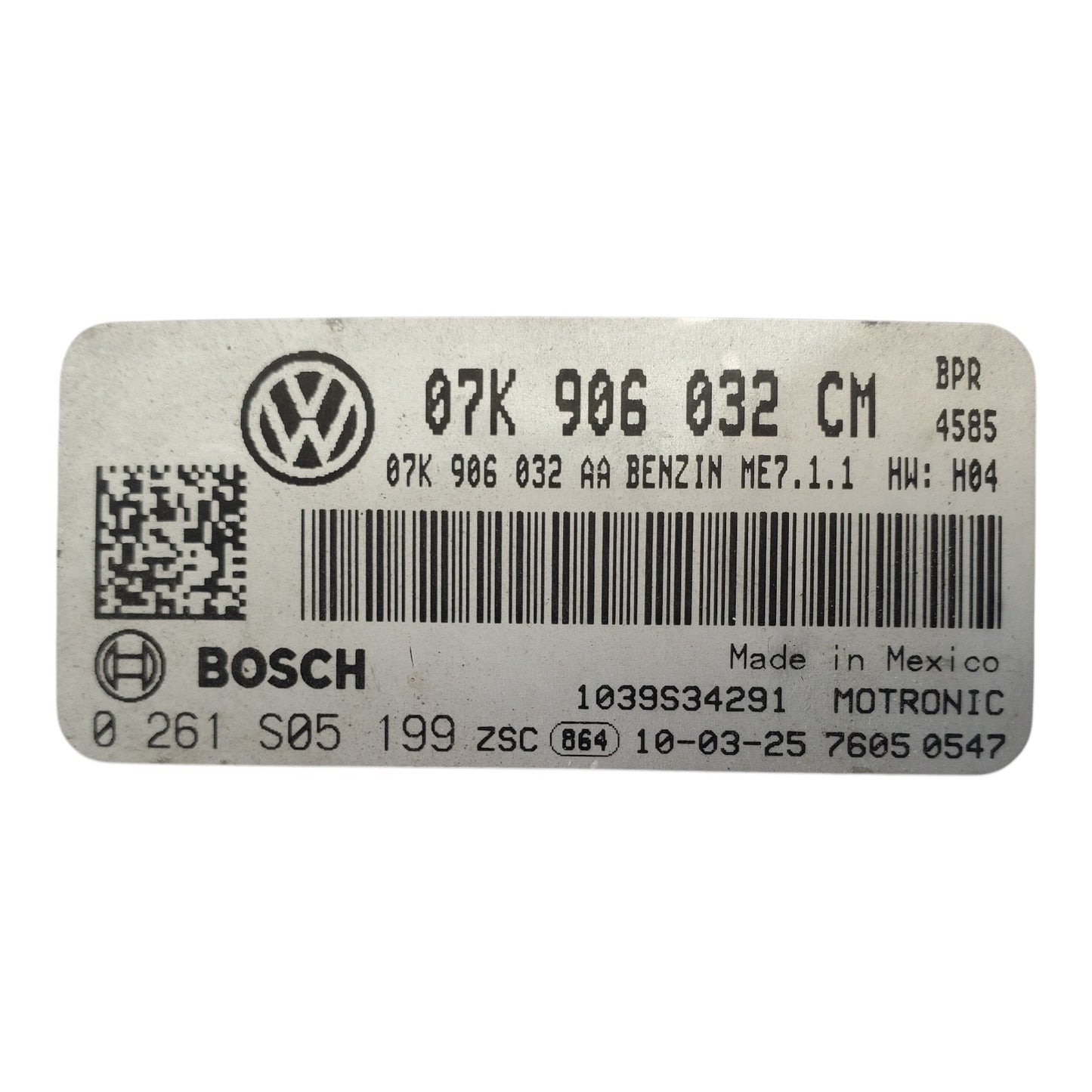 Used 2010 Volkswagen Beetle Bosch ME7.1.1 / 07K906032CM ECU 0261S05199