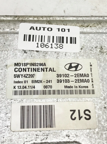 11 Hyundai Elantra Engine Control Module ECM Computer 39103-2EMA0