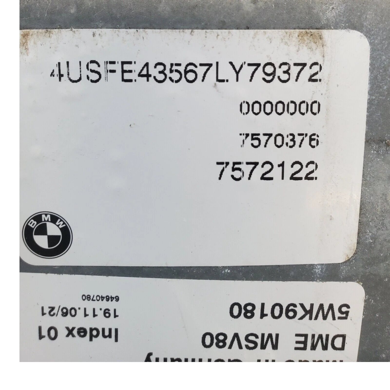 2007 BMW X5 ENGINE CONTROL MODULE P/N: 7 570 376 