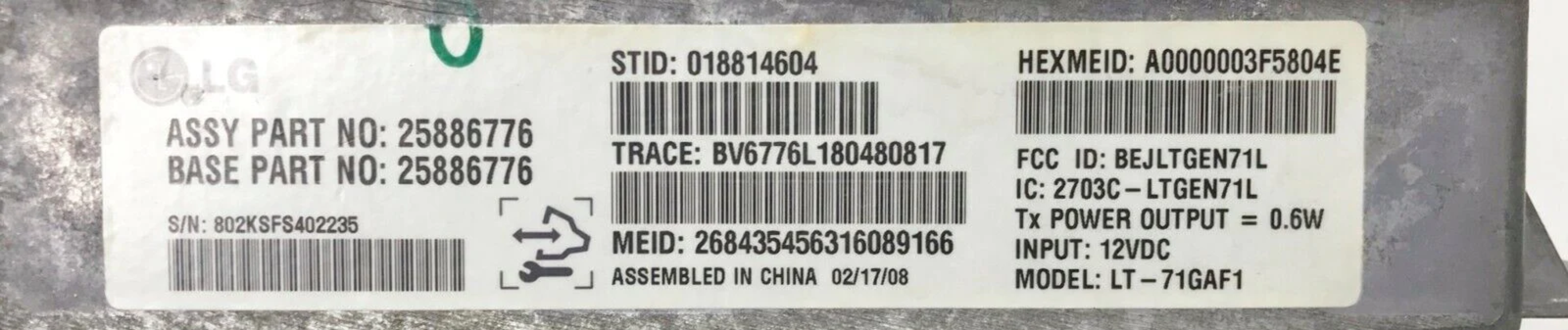 07-08 CHEVROLET IMPALA ONSTAR COMMUNICATION CONTROL MODULE 25886776 OEM