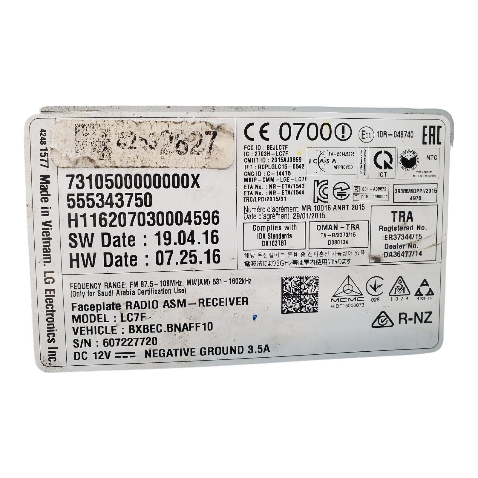 2017-18 Chevrolet Cruze Am Fm BT Player Radio Receiver 555343750