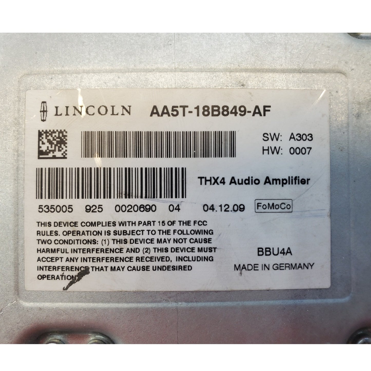 Lincoln MKZ 919 2010 Radio THX4 Radio Stereo Amplifier AA5T-18B849-AF