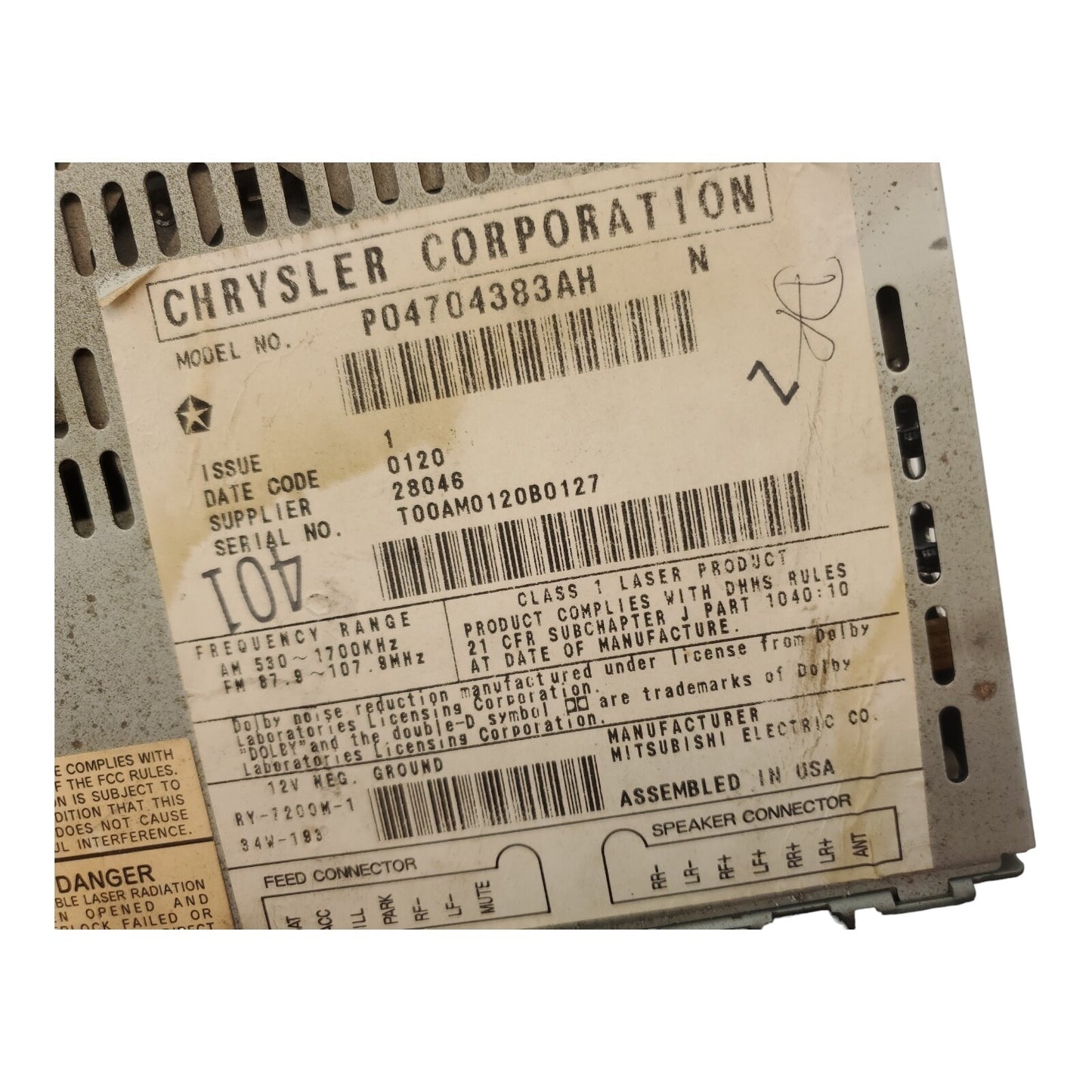 94-02 Dodge Chrysler Jeep Caravan Ram Dakota OE AM FMRadio CDCassette 4704383