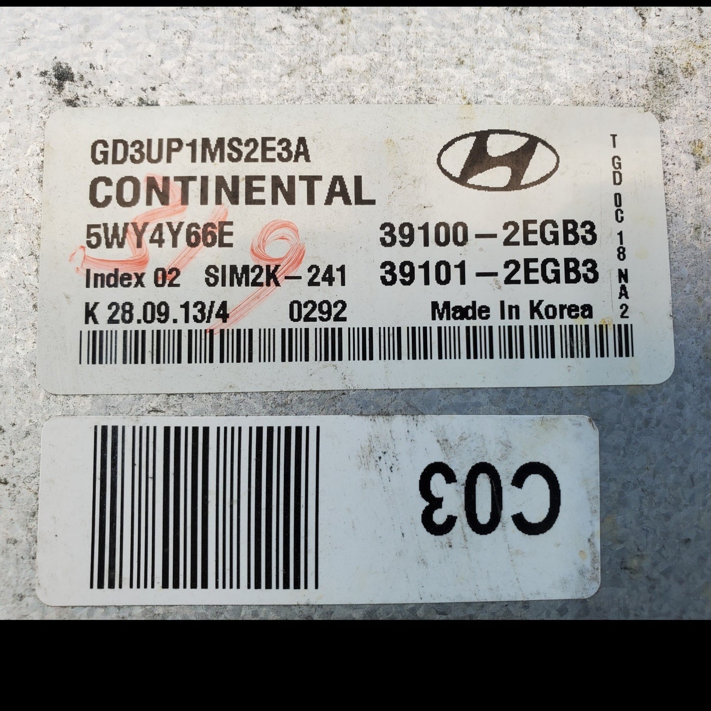 2013 ELANTRA Engine Control Module Computer ECU - 39100-2EGB3; 39101-2EGB3