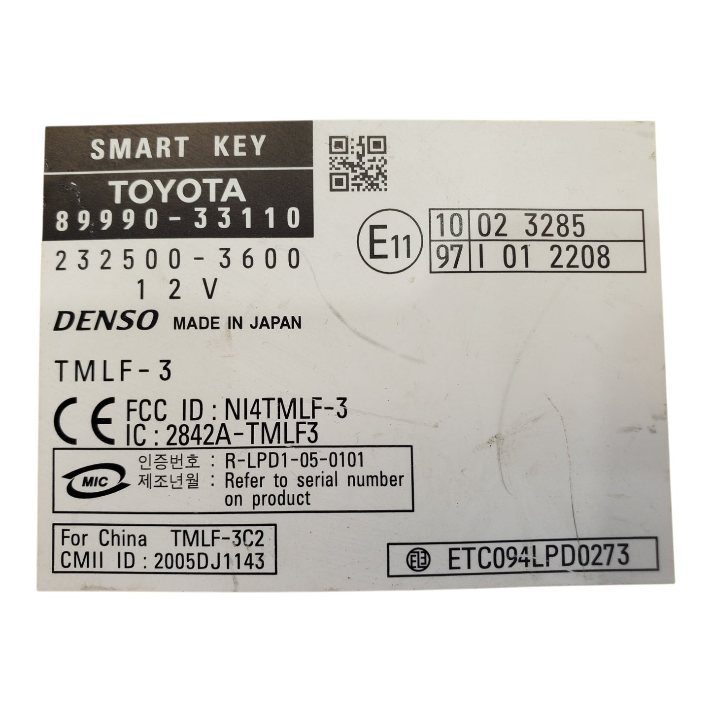 Lexus Toyota Smart Key Control Module Computer Unit 89990-33110, OEM