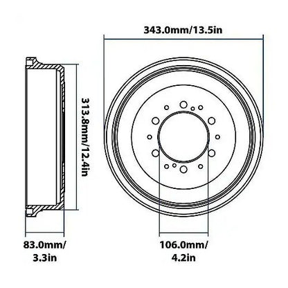1986-2006 Toyota 4Runner/Pickup/T100/Tacoma/Tundra Rear Brake Drum