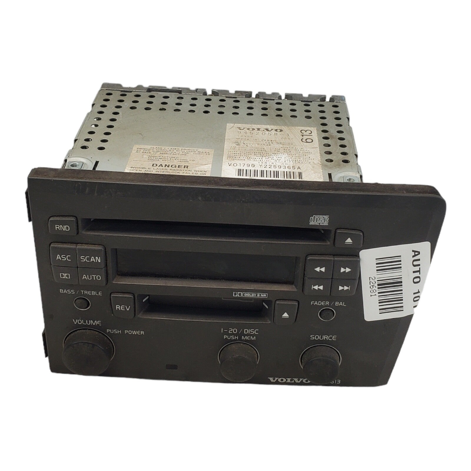01-05 Volvo S60 S70 Series AM FM Cassette w Single CD Player HU-613 9452058-1