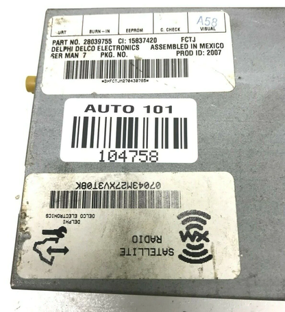 HUMMER H2 SATELLITE XM RADIO CONTROL RECEIVER MODULE OEM 2006 - 2007 28039755