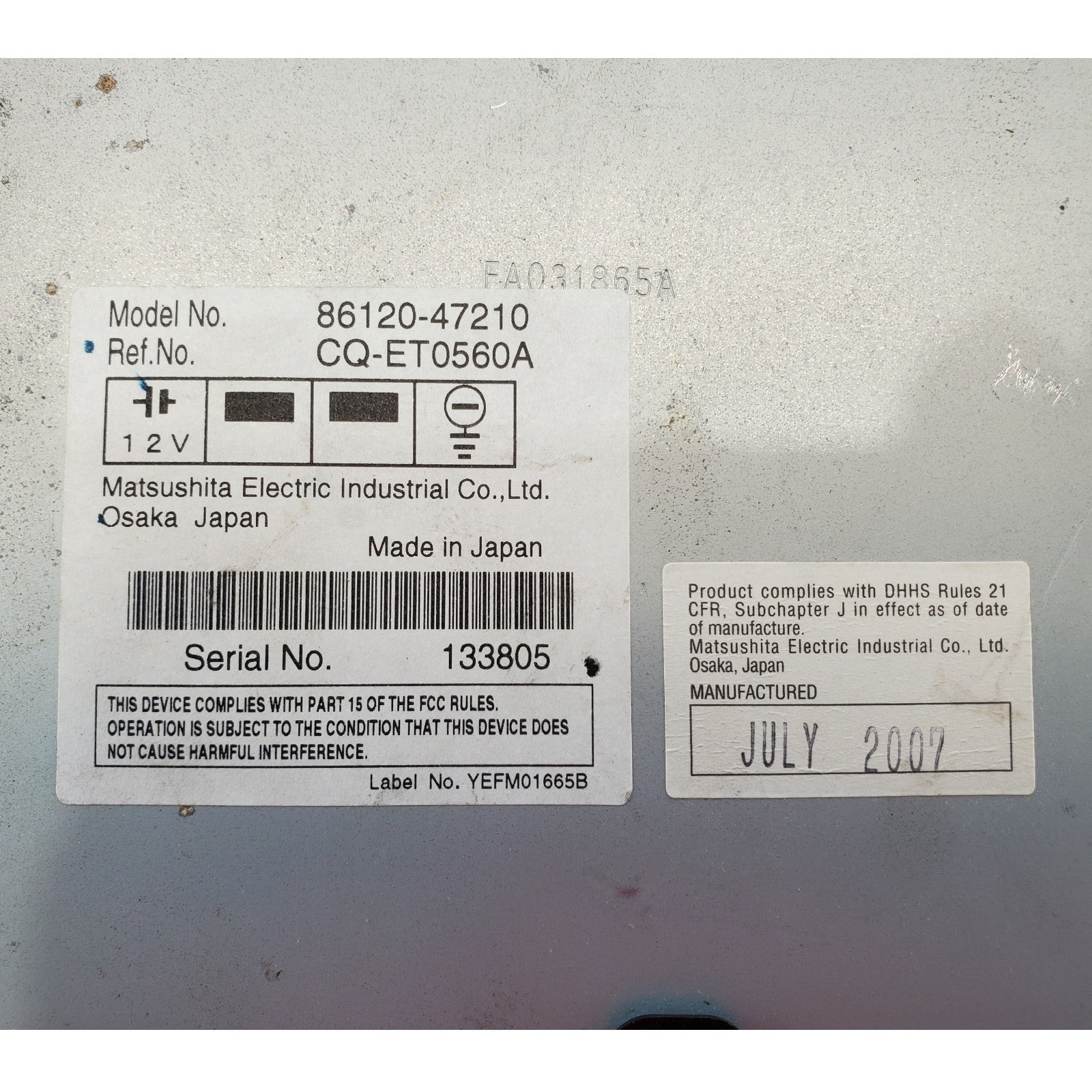 2007 TOYOTA PRIUS RADIO CD PLAYER 86120-47210 OEM 04 05 06 07 08 09