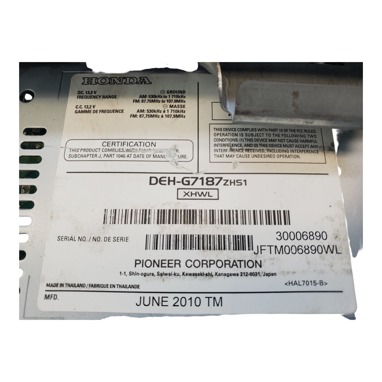 2008-2009 Honda Accord AM FM Radio CD Player
