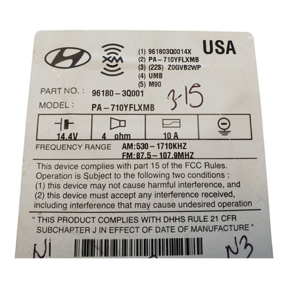 2011 Hyundai Sonata AM FM Single Disc CD mp3 Radio w Satellite 96180-3Q001