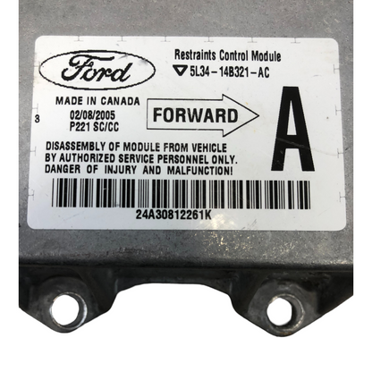 2005 FORD F150 SRS Airbag Control Module Computer 5L34-14B321-AC