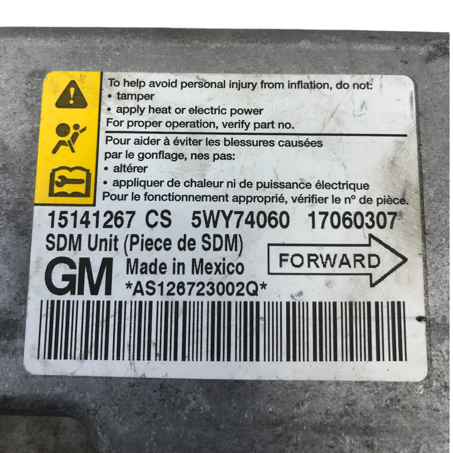2005-2010 Chevy Cobalt SRS Sensor Airbag Control Module 15141267