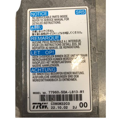 2004 Honda Accord SRS Sensor Airbag Control Module 77960-SDA-L813-M1