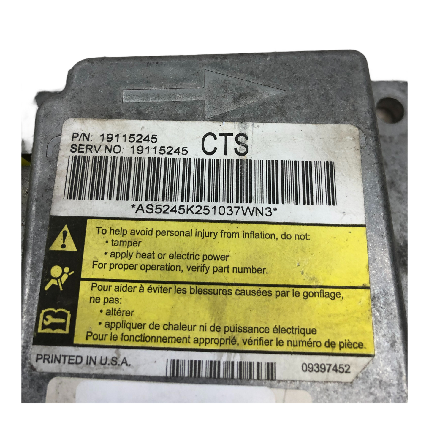 2004 CADILLAC CTS Airbag Control Module SRS Computer P/N 19115245