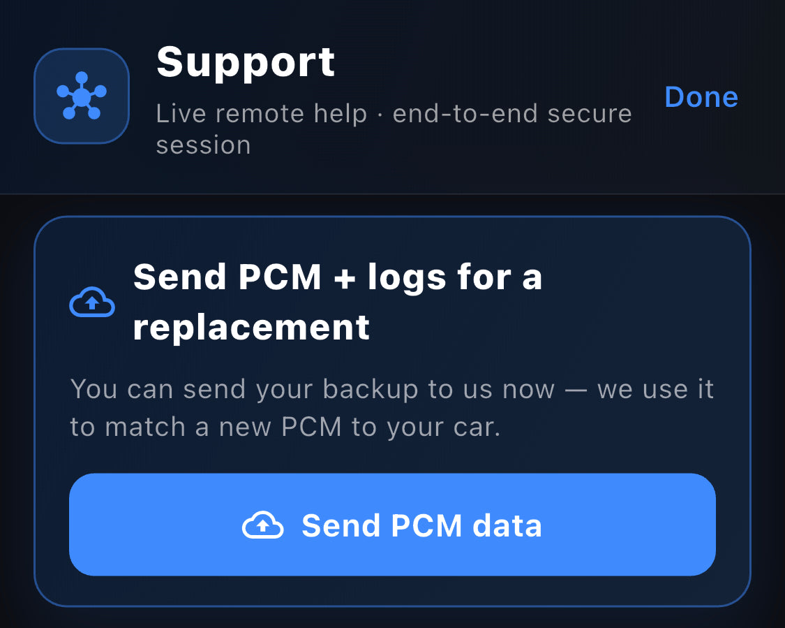 Send PCM data screen inside the Auto101 Pro App